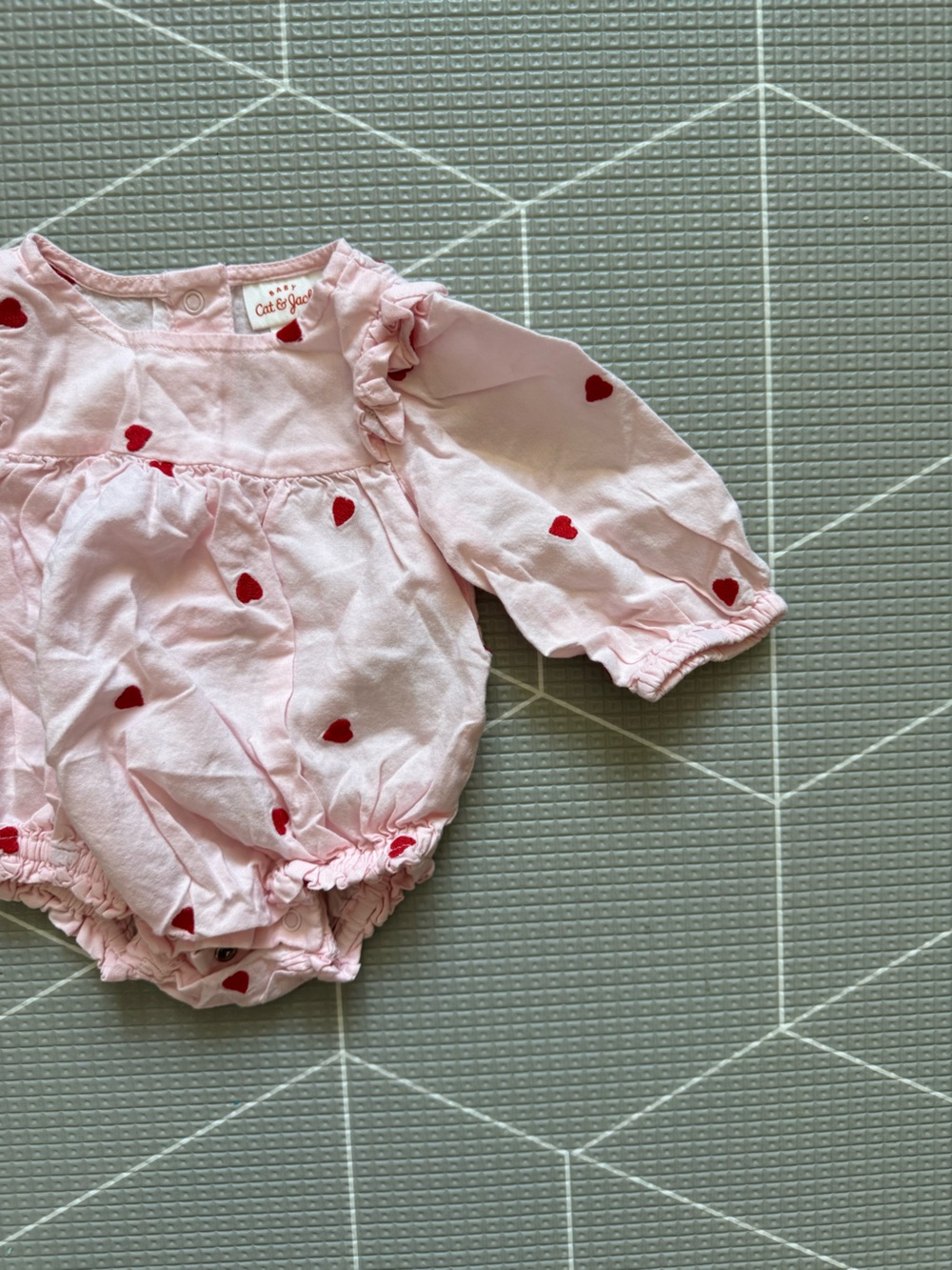 Cat & Jack Light Pink Baby Romper with Red Heart Dots